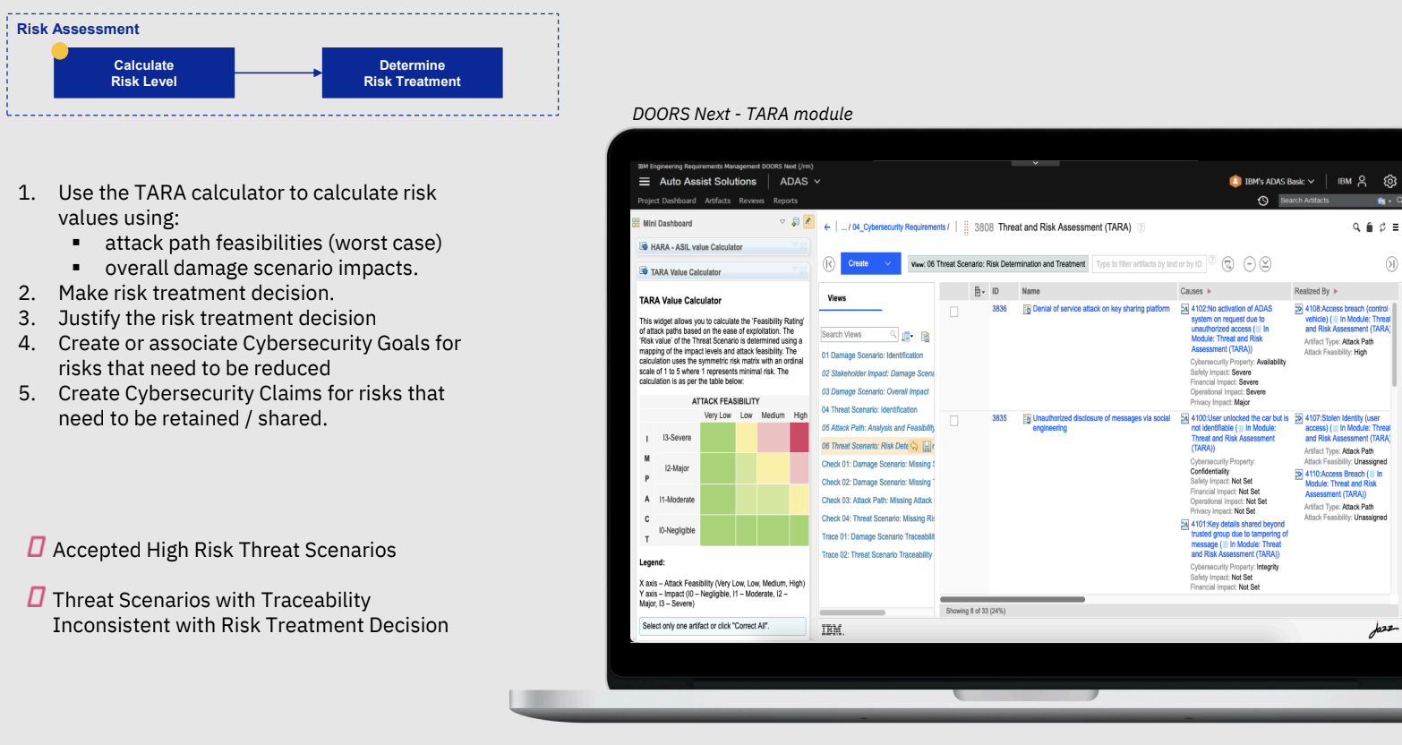 Use TARA calculator to calculate risk values using attack path feasibilities and damage scenario impacts